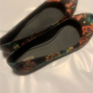 Melissa Black Floral Ballet Flats with Multicolor Accents